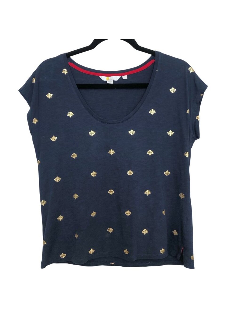 Boden Navy Gold Seashell Scoop Neck Short Sleeve Top S